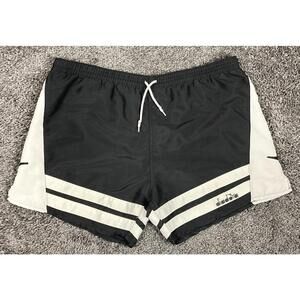 Vintage Diadora Black White Nylon Soccer Training Shorts Men's Drawstring Sz M